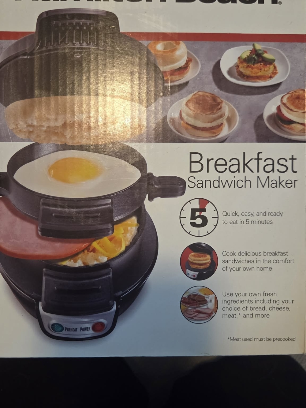 Hamilton Beach Breakfast Sandwich Maker, Electric 120V 501-1000W, Black